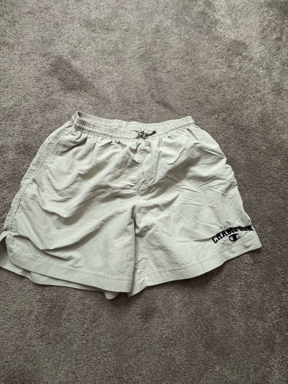 Champion Athletic Shorts Beige Elastic Waist Logo Casual SIZE M